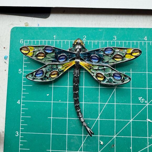 Erwin Pearl Colorful Dragonfly Brooch Enamel Gripoix Style Blue Green Insect Big - Picture 3 of 15